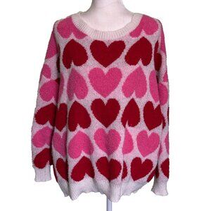 Jade by Jane Women's Pink & Red Hearts Long Sleeve Valentines Sweater Size S/M
